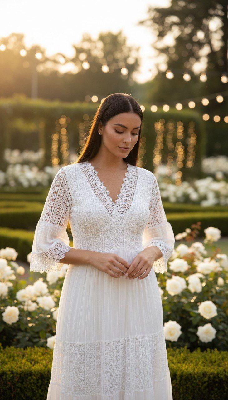 Beige Boho Maxi Dress, Lace Trim Summer Dress, Bohemian Beach Dress, Romantic Long Dress, Beige Vacation Dress, Resort Wear Dress.