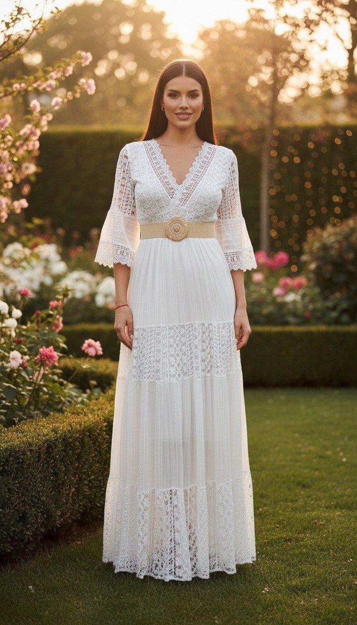 Lace White Boho Dress, Boho Wedding Dress, Bohemian Dresses, Beach Wedding Dress, Boho Dress, Formal Dress, Boho Dress.