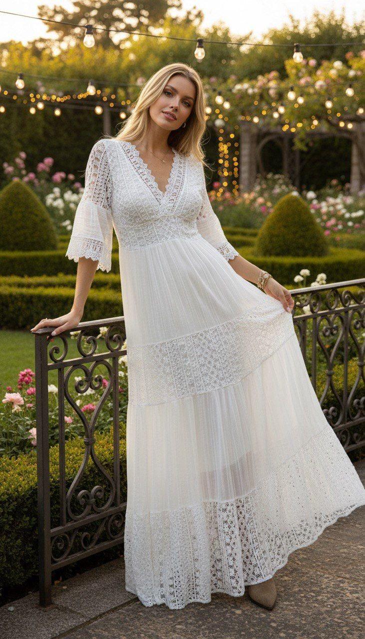 Lace White Boho Dress, Boho Wedding Dress, Bohemian Dresses, Beach Wedding Dress, Boho Dress, Formal Dress, Boho Dress.
