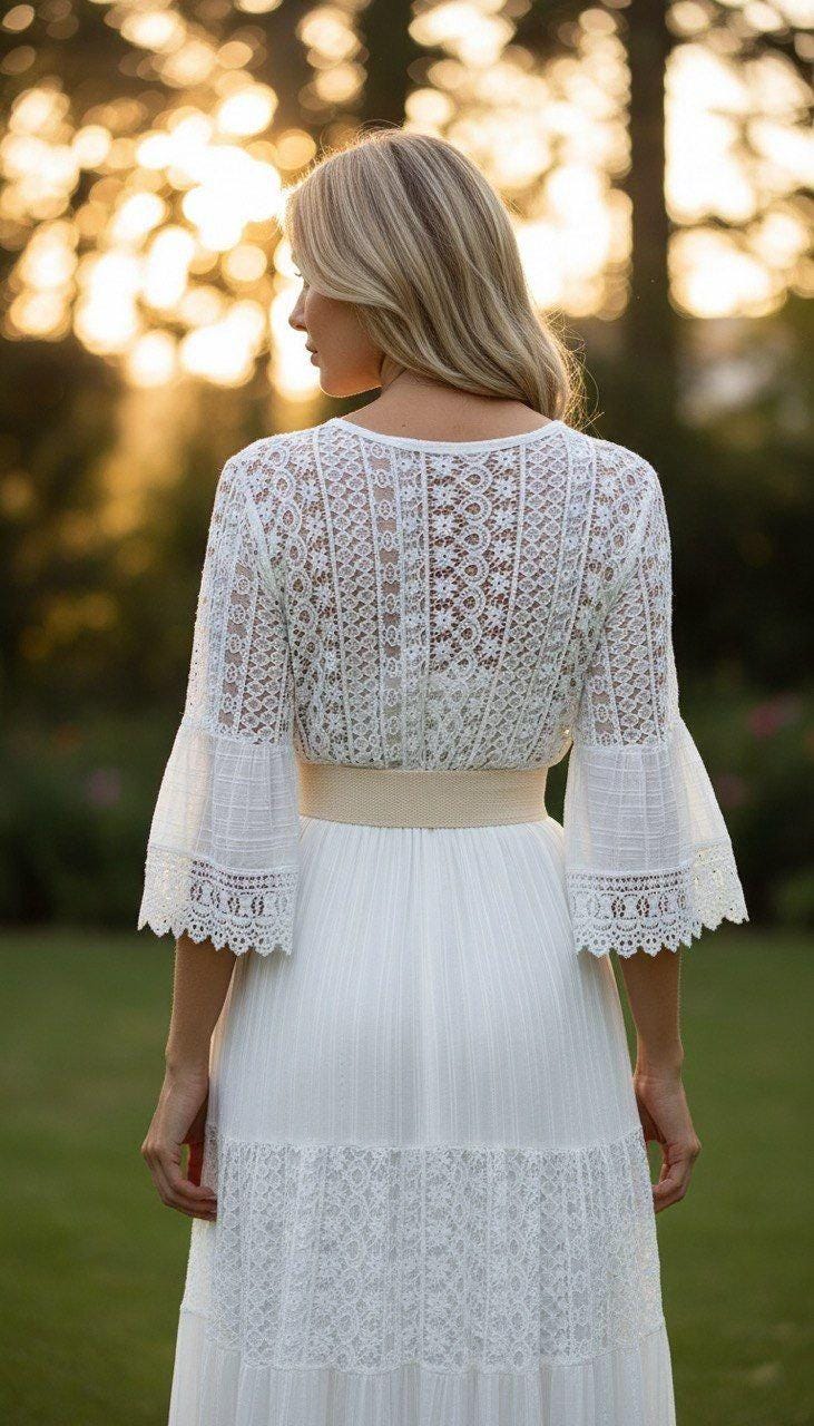 Lace White Boho Dress, Boho Wedding Dress, Bohemian Dresses, Beach Wedding Dress, Boho Dress, Formal Dress, Boho Dress.