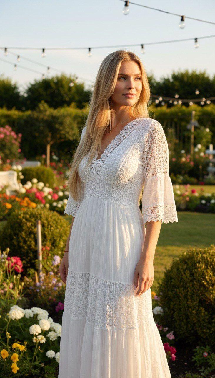 Lace White Boho Dress, Boho Wedding Dress, Bohemian Dresses, Beach Wedding Dress, Boho Dress, Formal Dress, Boho Dress.