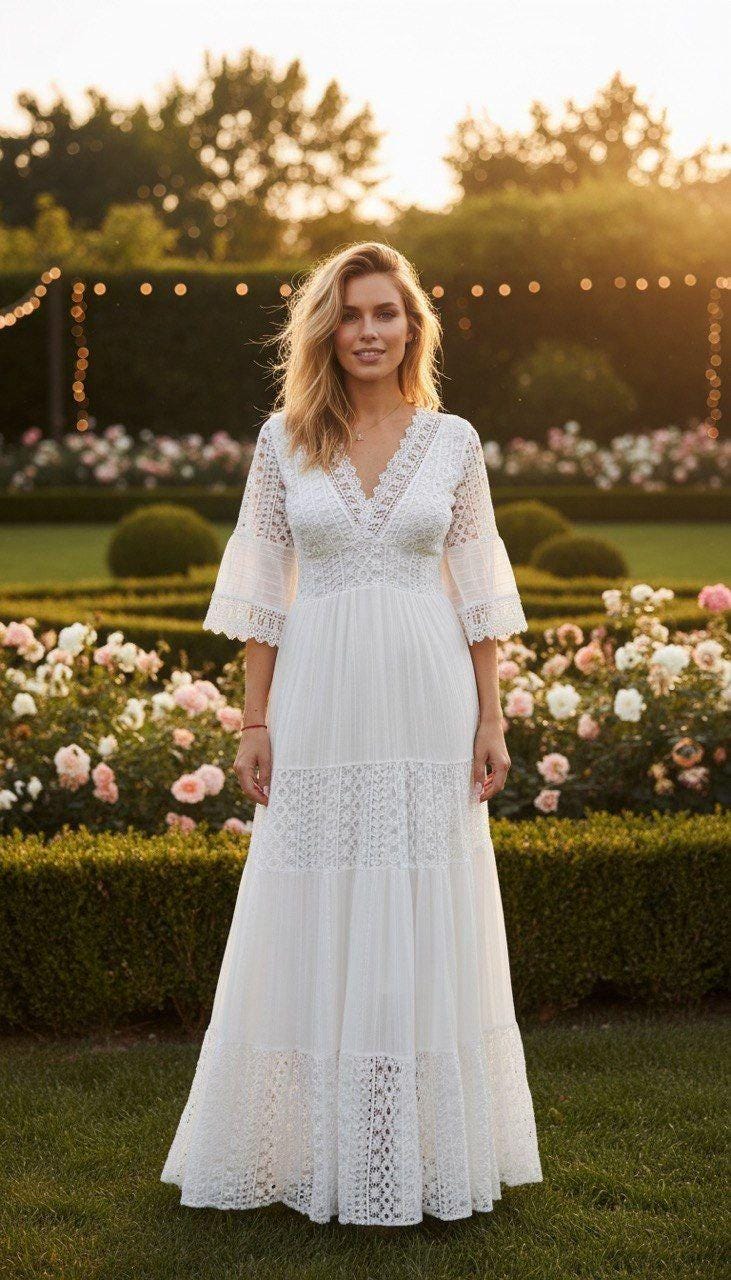 Lace White Boho Dress, Boho Wedding Dress, Bohemian Dresses, Beach Wedding Dress, Boho Dress, Formal Dress, Boho Dress.