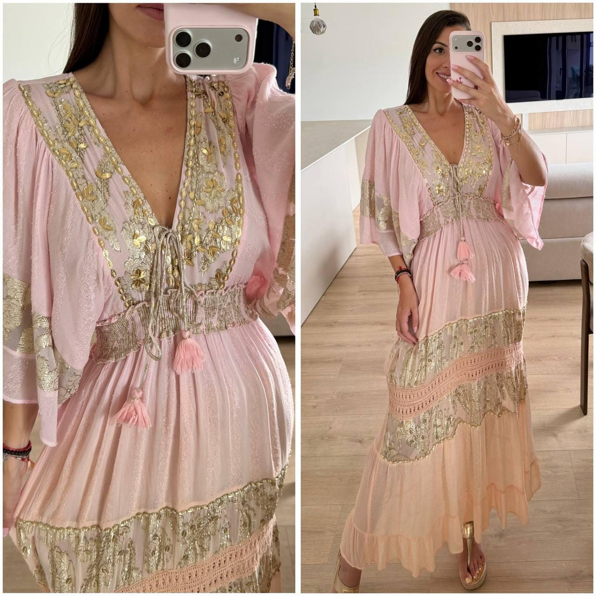 Pink Boho Maxi Dress Whit Batwing Sleeves, Elegant Flowy Bohemian Dress for Women, Long Flowy Maxi Dress, Stunning Pink Boho Maxi Dress.