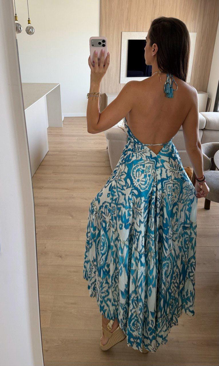 Cotton Slip Dress With Gold Beading, Strappy Maxi Dress for Women, Wedding Guest Dress, Beach Boho Dress, Ibiza Dress, Festival Dress.