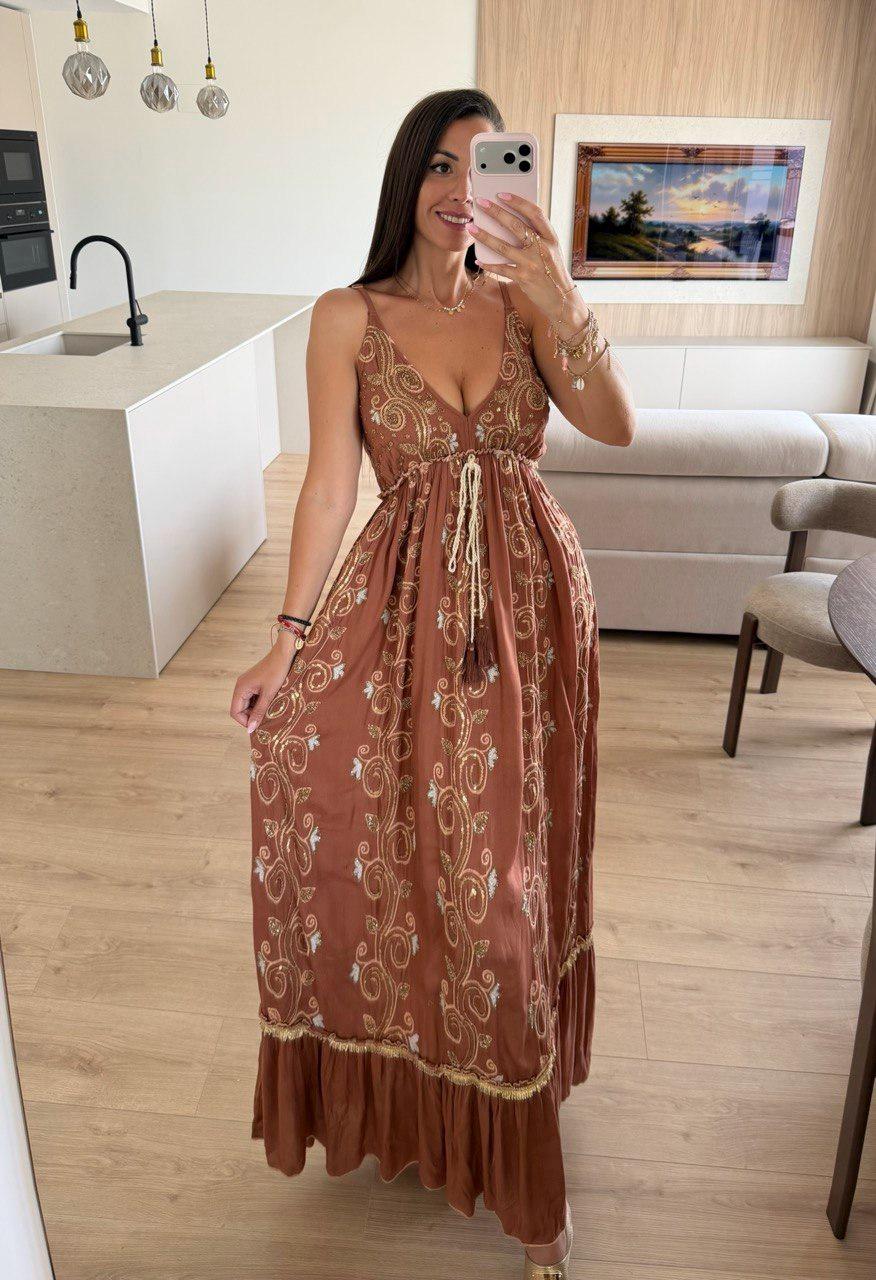 Boho Maxi Dress, Embroidered Summer Maxi Dress, Sleeveless Bohemian Dress, Beach Vacation Dress, Festival Outfit, Wedding Guest Maxi Dress.