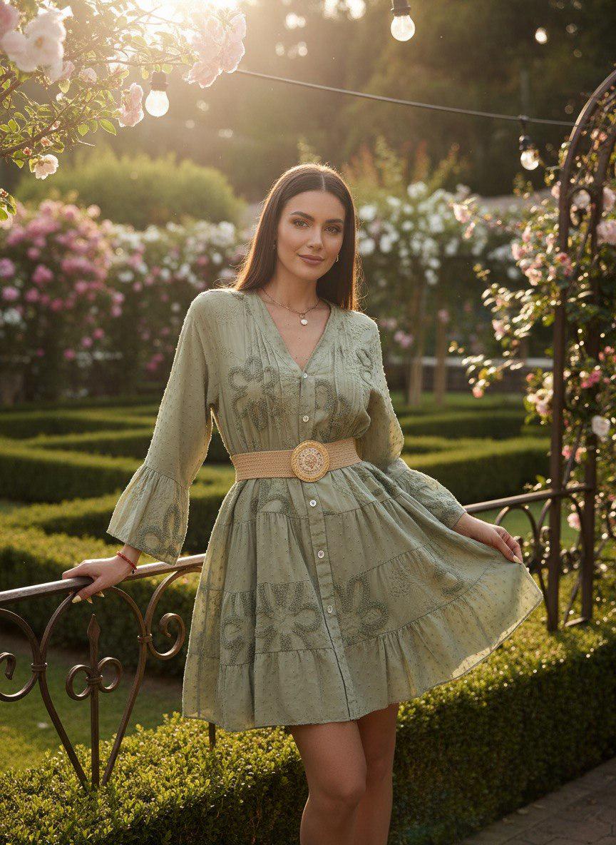 Mini Boho Dress Women, Greenmini Dress, Green Mini Dress, Flowy Mini Boho Dress, Beach Mini Dress, Mini Lace Boho Dress, Elegant Mini Dress.