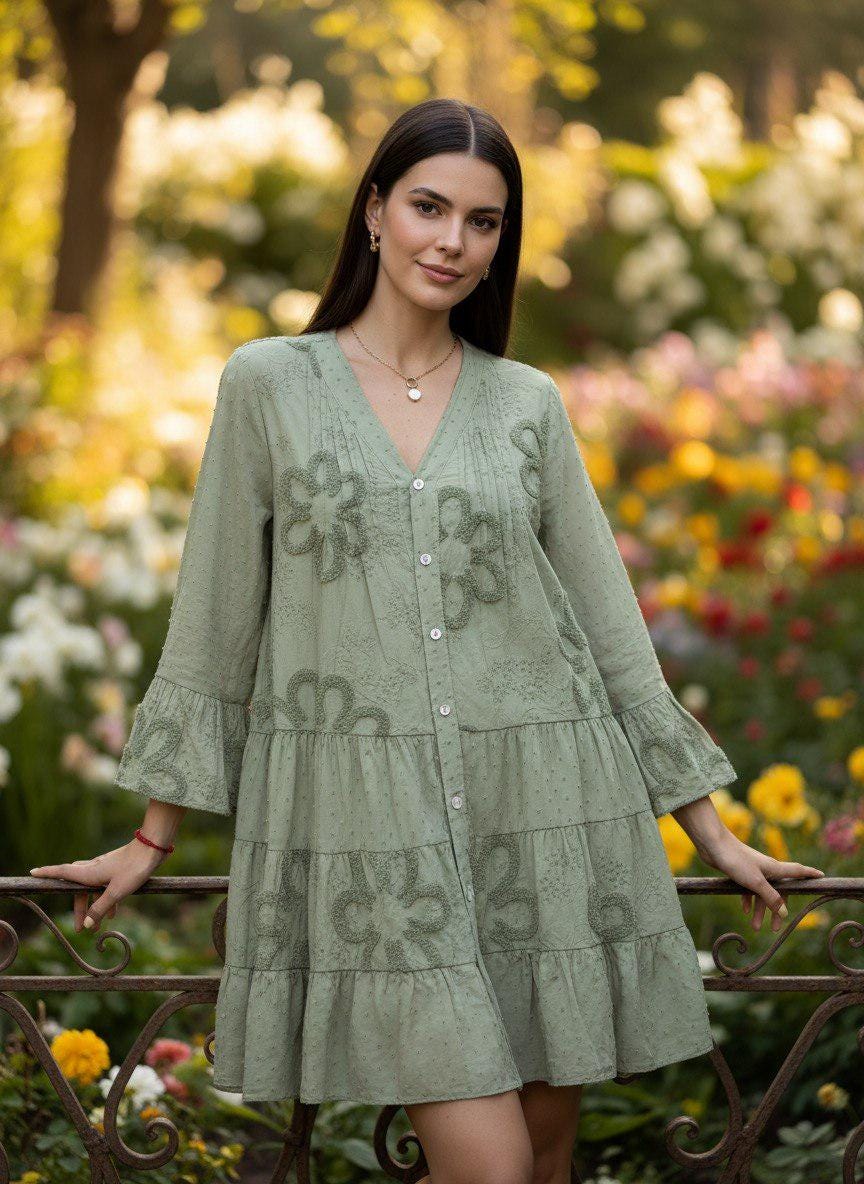 Mini Boho Dress Women, Greenmini Dress, Green Mini Dress, Flowy Mini Boho Dress, Beach Mini Dress, Mini Lace Boho Dress, Elegant Mini Dress.