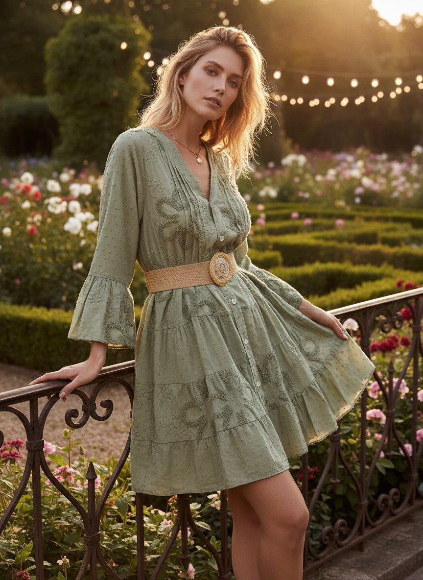 Mini Boho Dress Women, Greenmini Dress, Green Mini Dress, Flowy Mini Boho Dress, Beach Mini Dress, Mini Lace Boho Dress, Elegant Mini Dress.