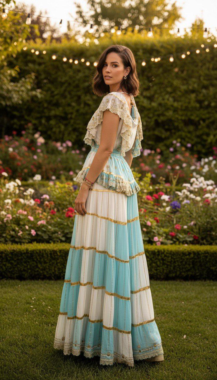 Boho Maxi Dress for Women, Turquoise and White Embroidered Dress, Ibiza Style Dress, Beach Wedding Guest Dress, Bohemian Summer Dress.