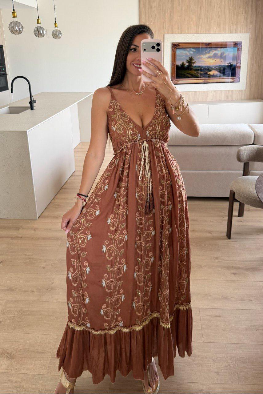 Boho Maxi Dress, Embroidered Summer Maxi Dress, Sleeveless Bohemian Dress, Beach Vacation Dress, Festival Outfit, Wedding Guest Maxi Dress.