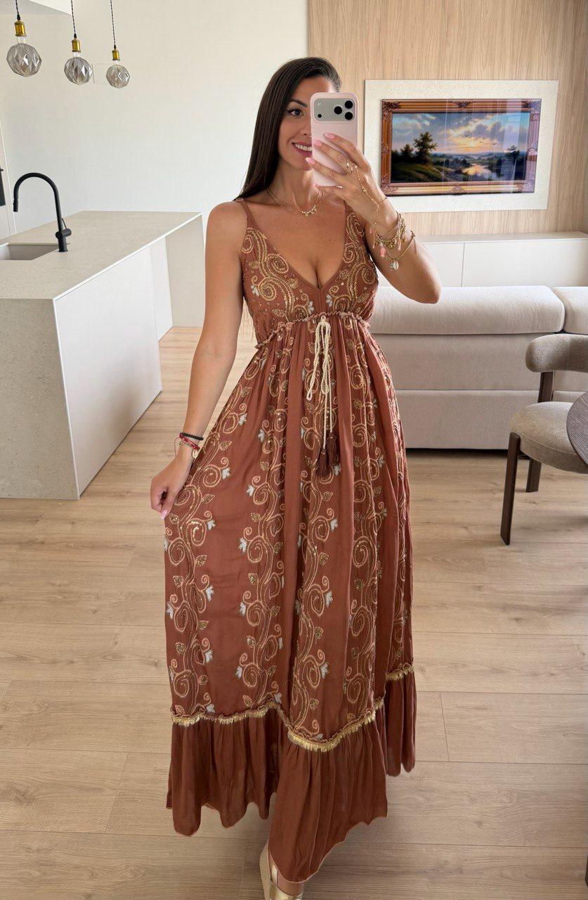 Green Sleeveless Boho Dress With Floral Print for Women, Maxi Boho Green Dress, Beach Boho Maxi Dress, Green Maxi Dress.