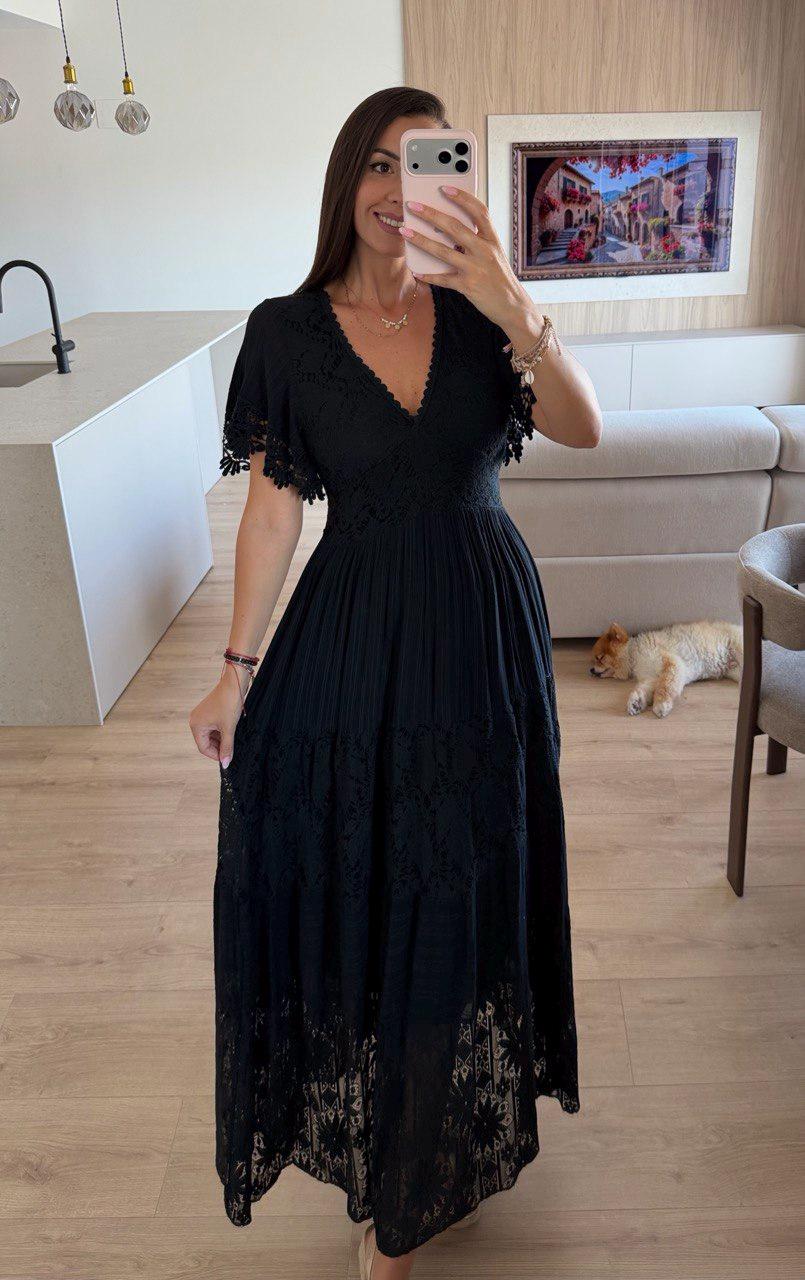 Hot Pink Boho Maxi Dress, Lace Crochet Dress, V Neck Summer Dress, Flowy Beach Dress, Bohemian Wedding Guest Dress, Resort Dress, Boho Dress