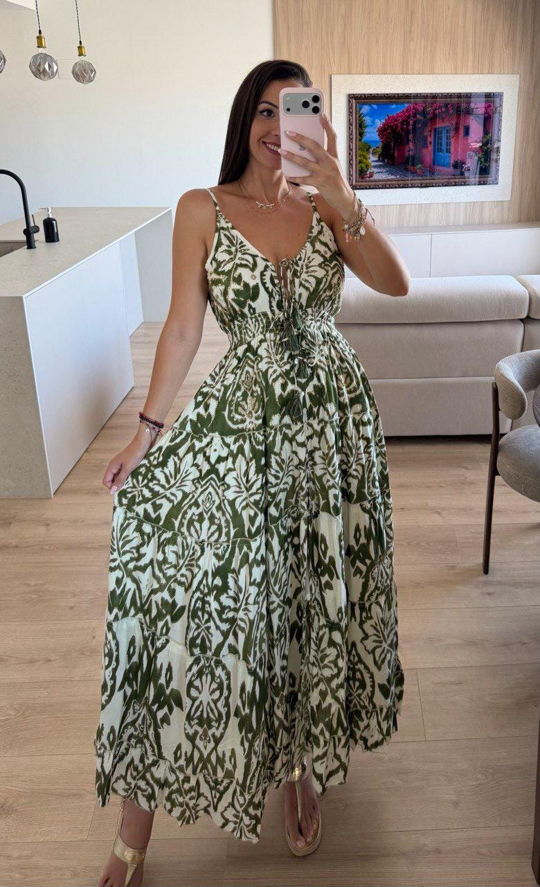 Boho Printed Maxi Dress for Women, Summer Beach Dress, Sleeveless Vacation Outfit, Flowy Resort Dress, Split Leg Bohemian Gown.