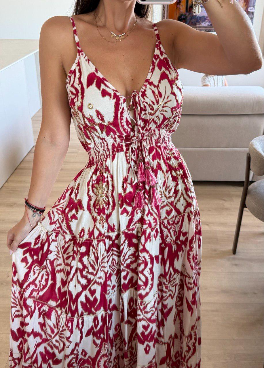 Boho Printed Maxi Dress for Women, Summer Beach Dress, Sleeveless Vacation Outfit, Flowy Resort Dress, Split Leg Bohemian Gown.