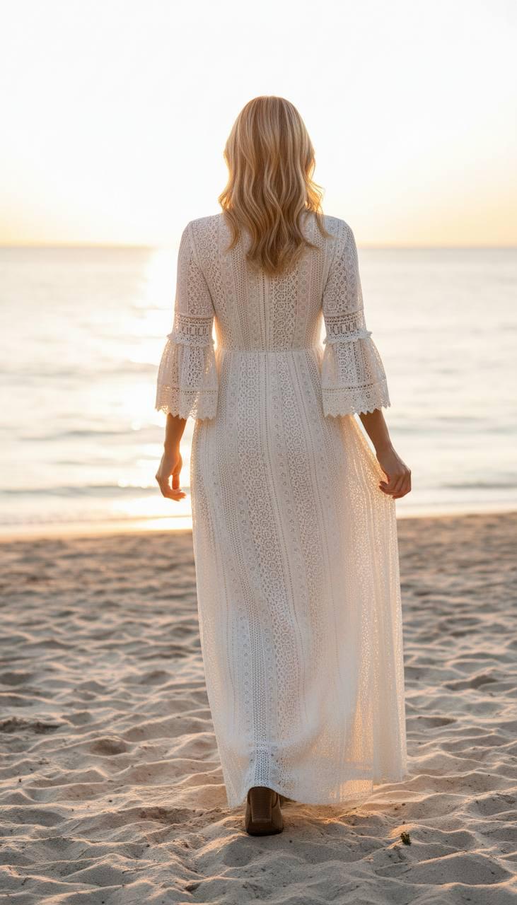 White Wedding Dress, Boho Lace White Dress, Dress Pattern, Beach Wedding Dress, Bohemian Bride Dress, Lace White Dress, Formal Dress.