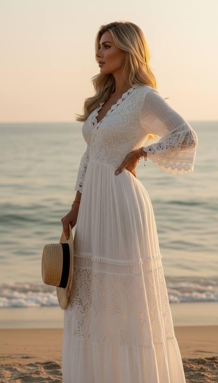 Boho Wedding Dress, Long Sleeve Lace Bridal Gown, V Neck Bohemian Wedding Dress, Civil Wedding Dress, Rustic Bride.