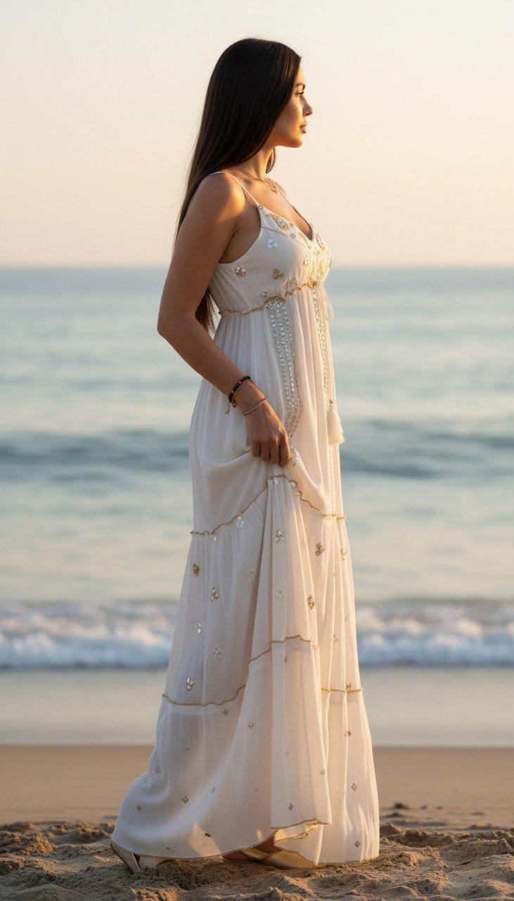 White Boho Maxi Dress for Women, Embroidered Summer Dress, Beach Vacation Dress, Flowy Resort Wear, Bohemian Long Dress, Hippie Boho Dress.