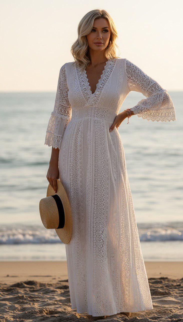 White Wedding Dress, Boho Lace White Dress, Dress Pattern, Beach Wedding Dress, Bohemian Bride Dress, Lace White Dress, Formal Dress.