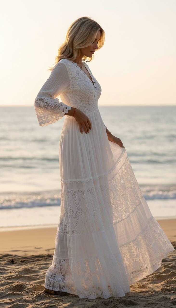 Boho Wedding Dress, Long Sleeve Lace Bridal Gown, V Neck Bohemian Wedding Dress, Civil Wedding Dress, Rustic Bride.