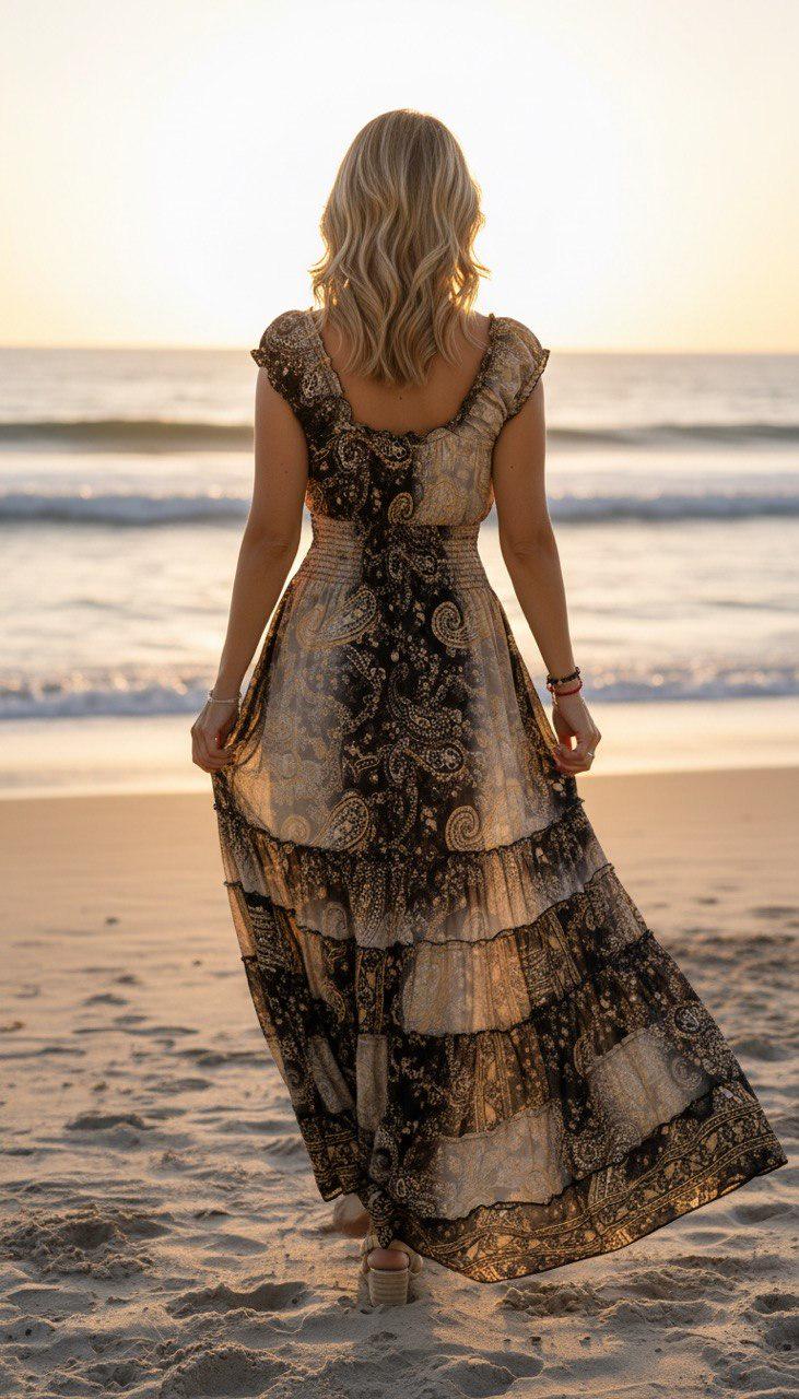 Women's Silk Maxi Dress, Boho Paisley Dress, Luxury Summer Dress, Beach Vacation Dress, Flowy Silk Dress, Resort Wear, Ibiza Boho Dress.