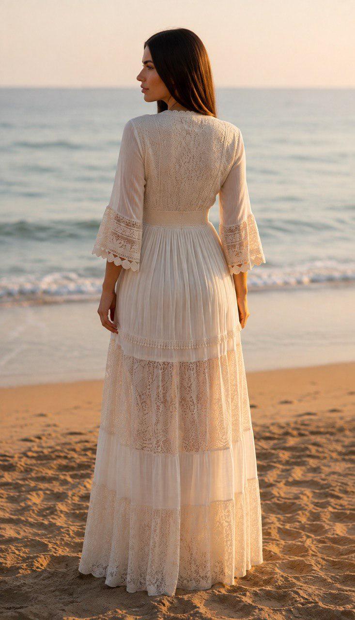 Boho Wedding Dress, Long Sleeve Lace Bridal Gown, V Neck Bohemian Wedding Dress, Civil Wedding Dress, Rustic Bride.