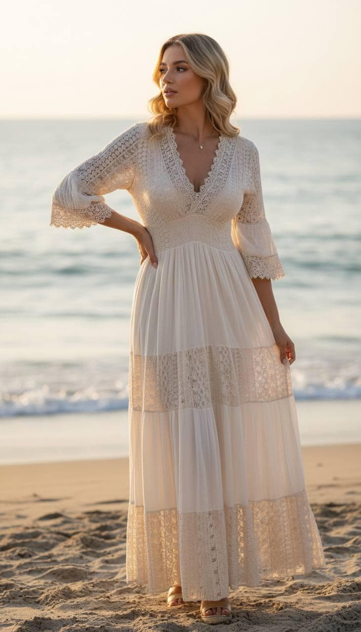 Lace White Boho Dress, Boho Wedding Dress, Bohemian Dresses, Beach Wedding Dress, Boho Dress, Formal Dress, Boho Dress.