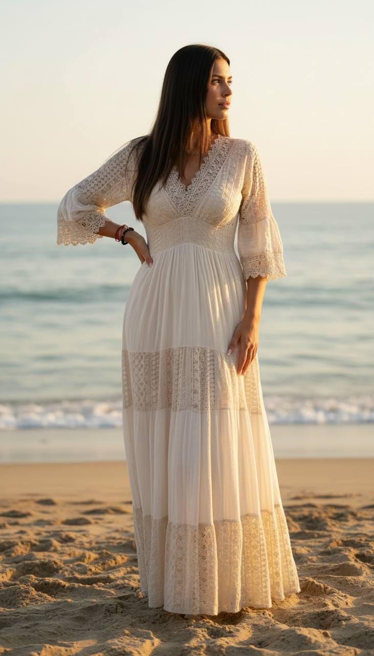 Lace White Boho Dress, Boho Wedding Dress, Bohemian Dresses, Beach Wedding Dress, Boho Dress, Formal Dress, Boho Dress.