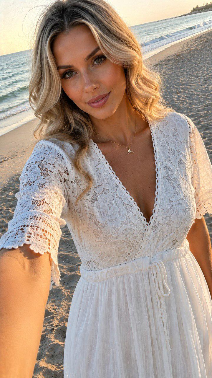 White Lace Bohemian Maxi Dress | V Neck Flowy Summer Dress | Rustic Wedding Guest Dress, Bohemian White Dress, Boho Wedding Dress.