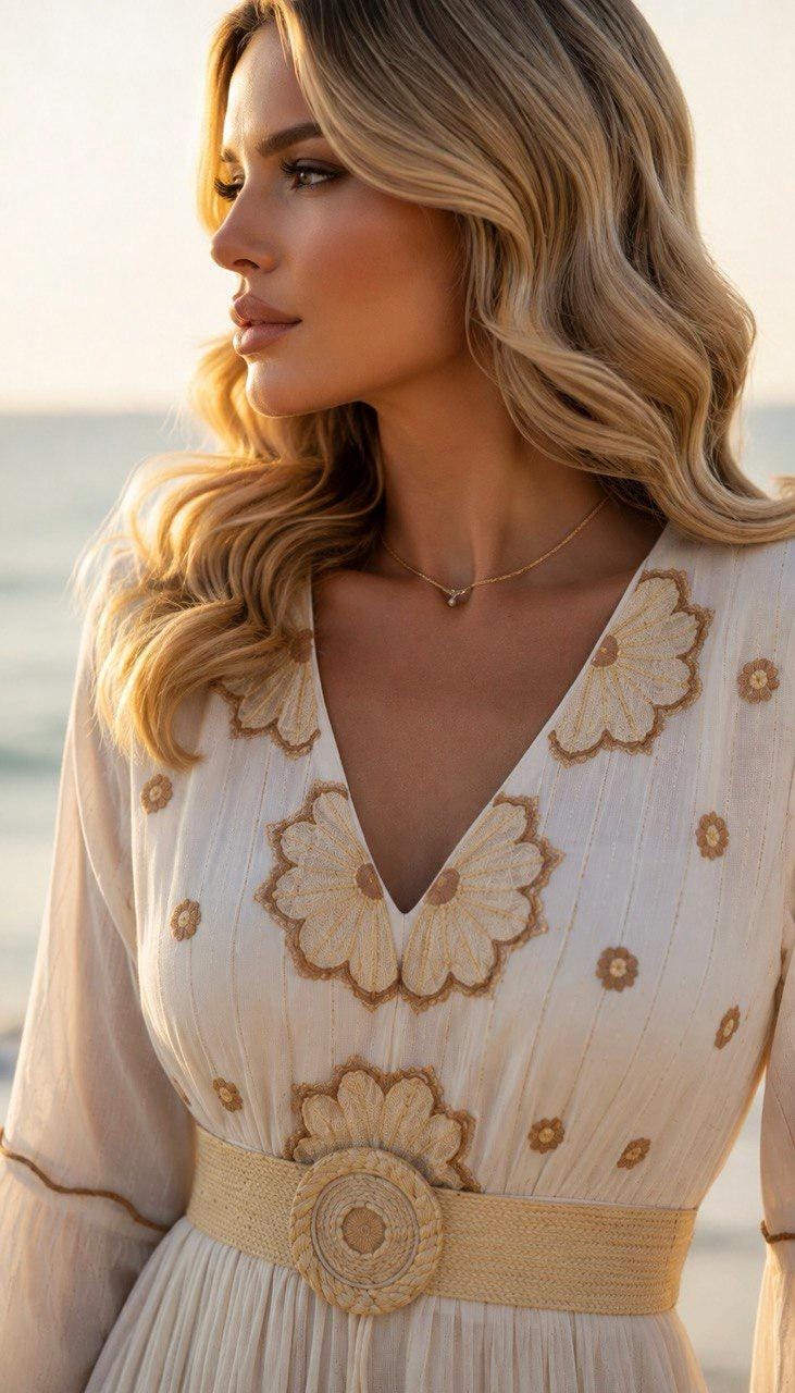 Mint Green Boho Maxi Dress, Embroidered Beach Dress, V Neck Summer Dress, Flowy Resort Wear, Bohemian Vacation Dress, Long Sleeve Maxi Dress