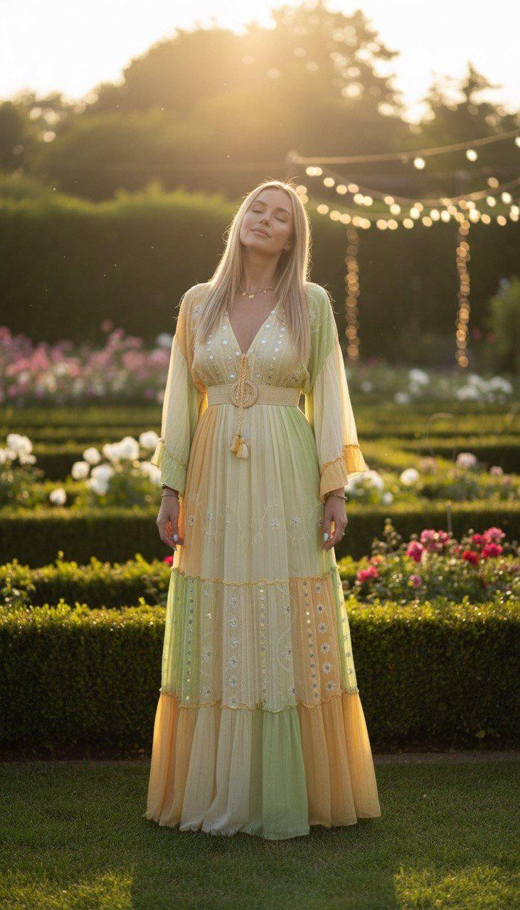 Boho Maxi Dress, Embroidered Cotton Dress, Bohemian Summer Dress, Floral Tiered Dress, Flowy Festival Dress, Beach Vacation Outfit.