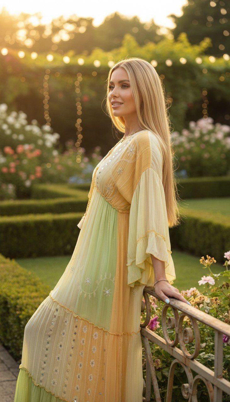 Boho Maxi Dress, Embroidered Cotton Dress, Bohemian Summer Dress, Floral Tiered Dress, Flowy Festival Dress, Beach Vacation Outfit.