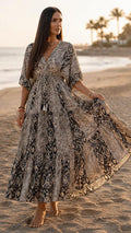 Boho Silk Maxi Dress, Paisley Print Dress, Long Summer Dress, Bohemian Dress, Beach Dress, Flowy Women Dress, Vacation Dress.