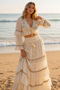Boho Two Piece Set, Bohemian Crop Top and Maxi Skirt Set, Embroidered Summer Co-ord Set, Beach Vacation Outfit, Festival Matching Set