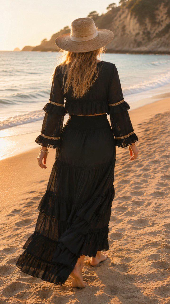 Two Piece Boho Set, Jupe Boho, Maxi Skirt and Crop Top, Bohemian Summer Outfit, Boho Chic Two Piece Set, Hippie Summer Outfit.