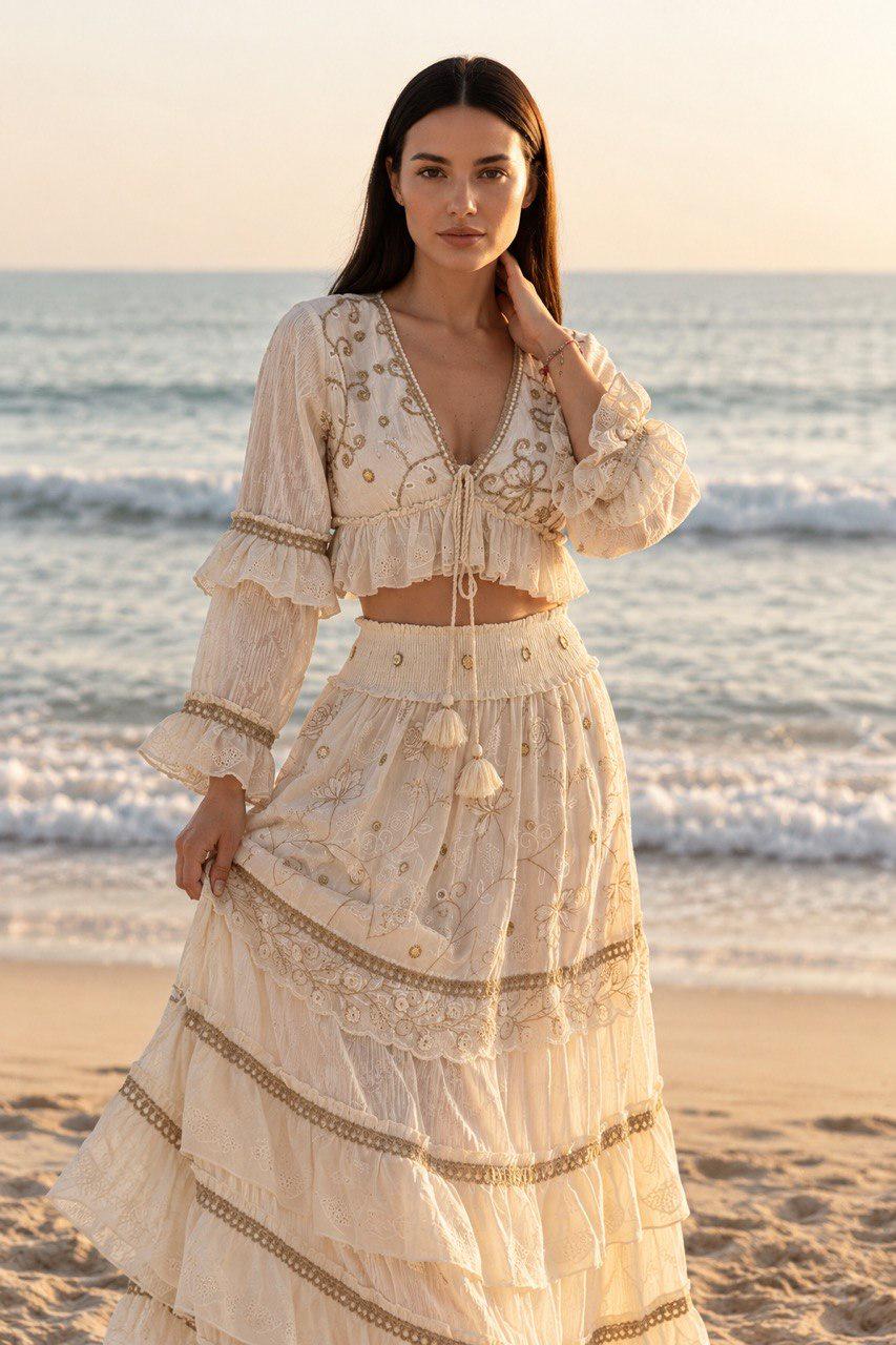 Two Piece Boho Set, Jupe Boho, Maxi Skirt and Crop Top, Bohemian Summer Outfit, Boho Chic Two Piece Set, Hippie Summer Outfit.