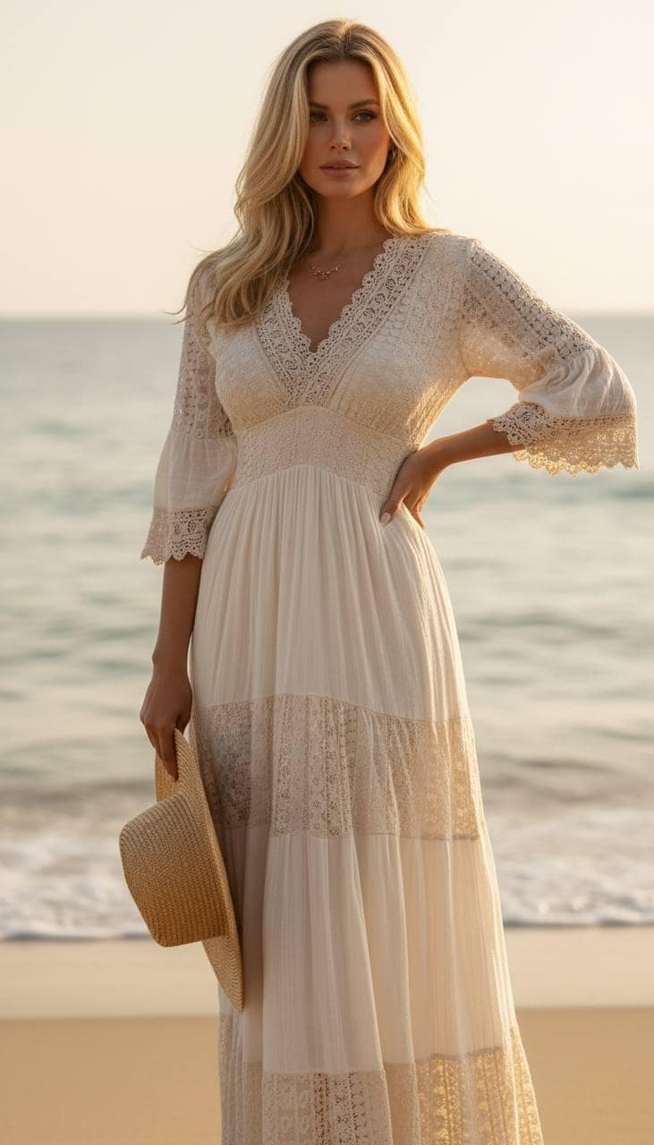 Lace White Boho Dress, Boho Wedding Dress, Bohemian Dresses, Beach Wedding Dress, Boho Dress, Formal Dress, Boho Dress.