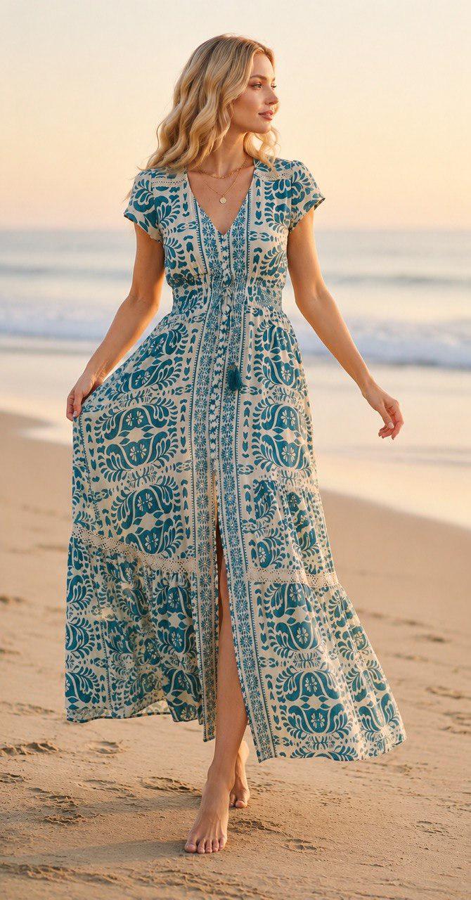 Boho Maxi Dress, Black Beige Floral Dress, Paisley Print Dress, Bohemian Summer Dress, Flowy Beach Dress, Vacation Dress, Resort Wear, Silk.