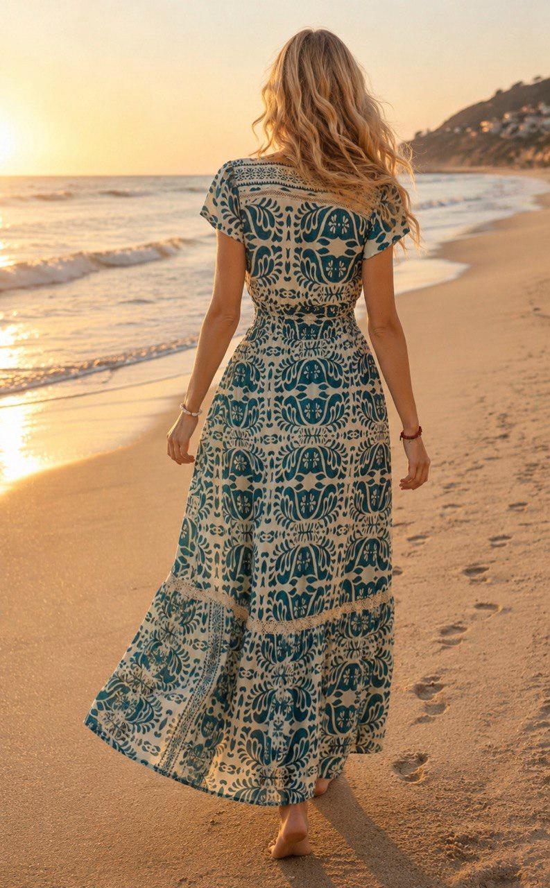 Boho Maxi Dress, Black Beige Floral Dress, Paisley Print Dress, Bohemian Summer Dress, Flowy Beach Dress, Vacation Dress, Resort Wear, Silk.