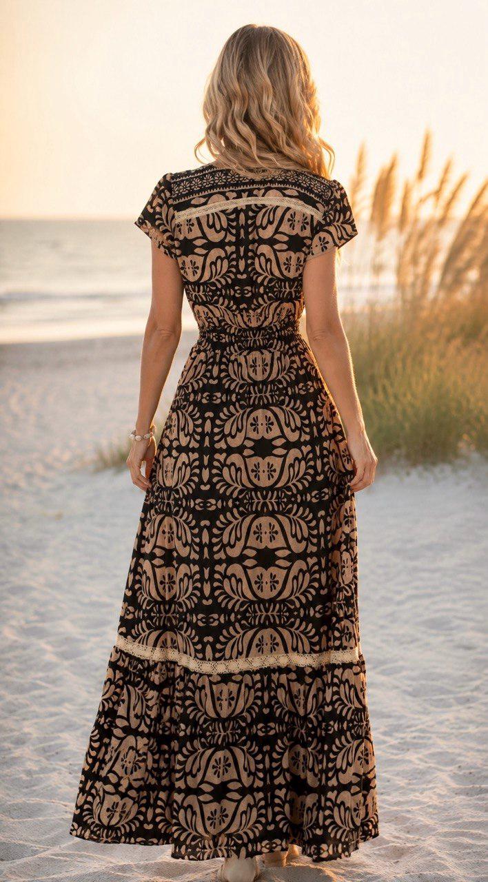 Boho Maxi Dress, Blue White Summer Dress, Paisley Print Dress, Beach Dress, Flowy Bohemian Dress, Vacation Dress, Resort Wear, Boho Dress.