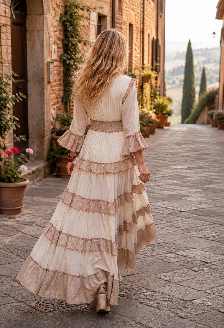 Boho Maxi Dress, Embroidered Tiered Dress, Romantic Cottagecore Dress, Vintage Inspired Summer Dress, Flowy Wedding Guest Dress, Formal Dres