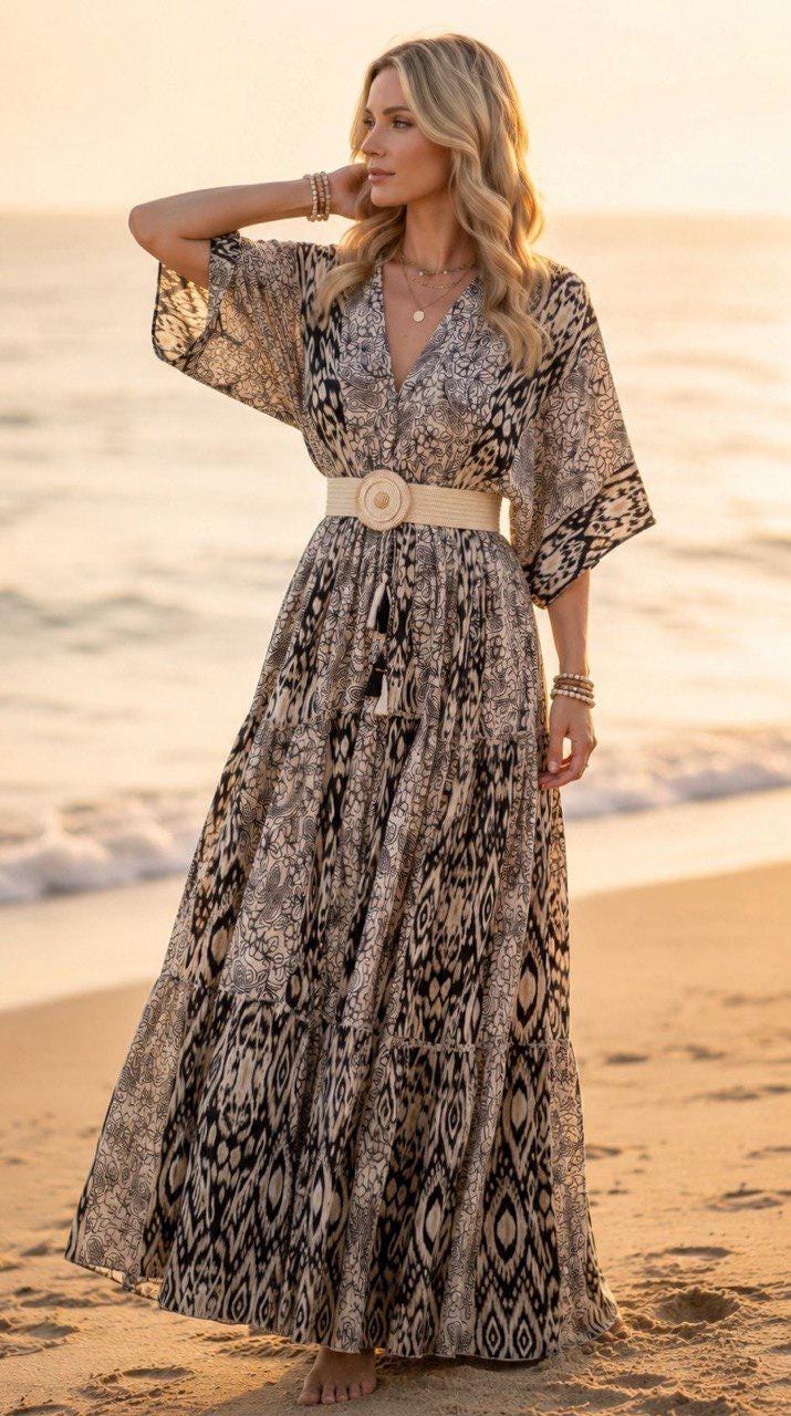 Boho Silk Maxi Dress, Paisley Print Dress, Long Summer Dress, Bohemian Dress, Beach Dress, Flowy Women Dress, Vacation Dress.