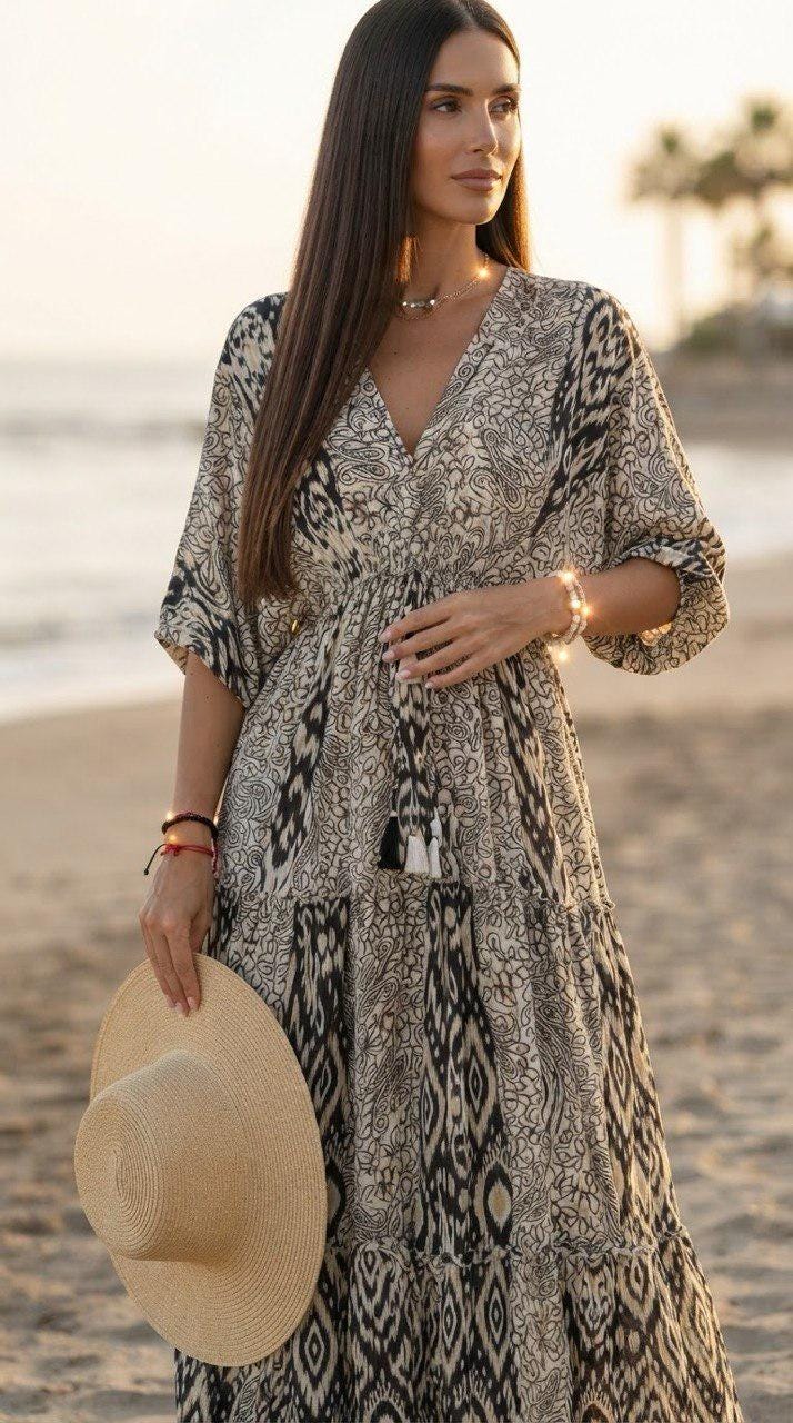 Boho Silk Maxi Dress, Paisley Print Dress, Long Summer Dress, Bohemian Dress, Beach Dress, Flowy Women Dress, Vacation Dress.