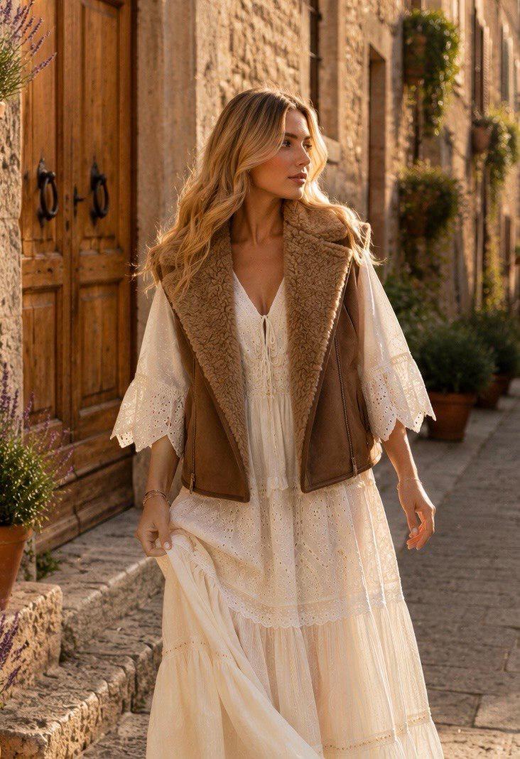 Boho Faux Suede Fur Vest, Women’s Brown Shearling Vest, Bohemian Sleeveless Jacket, Western Waistcoat, Fall Winter Layering Vest.