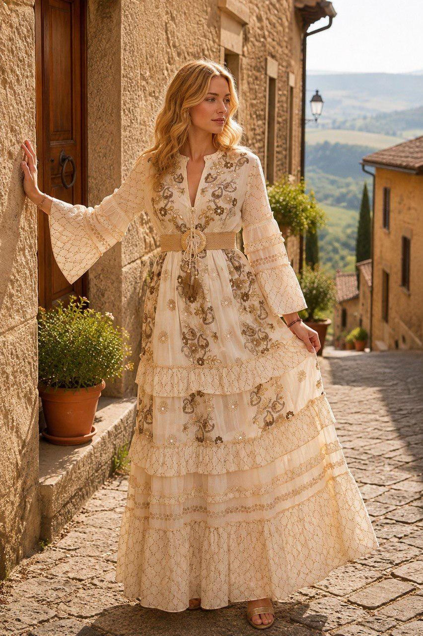 Boho Autumn Maxi Dress, Paisley Print Dress, Long Flowy Dress, Bell Sleeve Dress, Romantic Fall Dress, Vintage Bohemian Dress, Boho Dress.