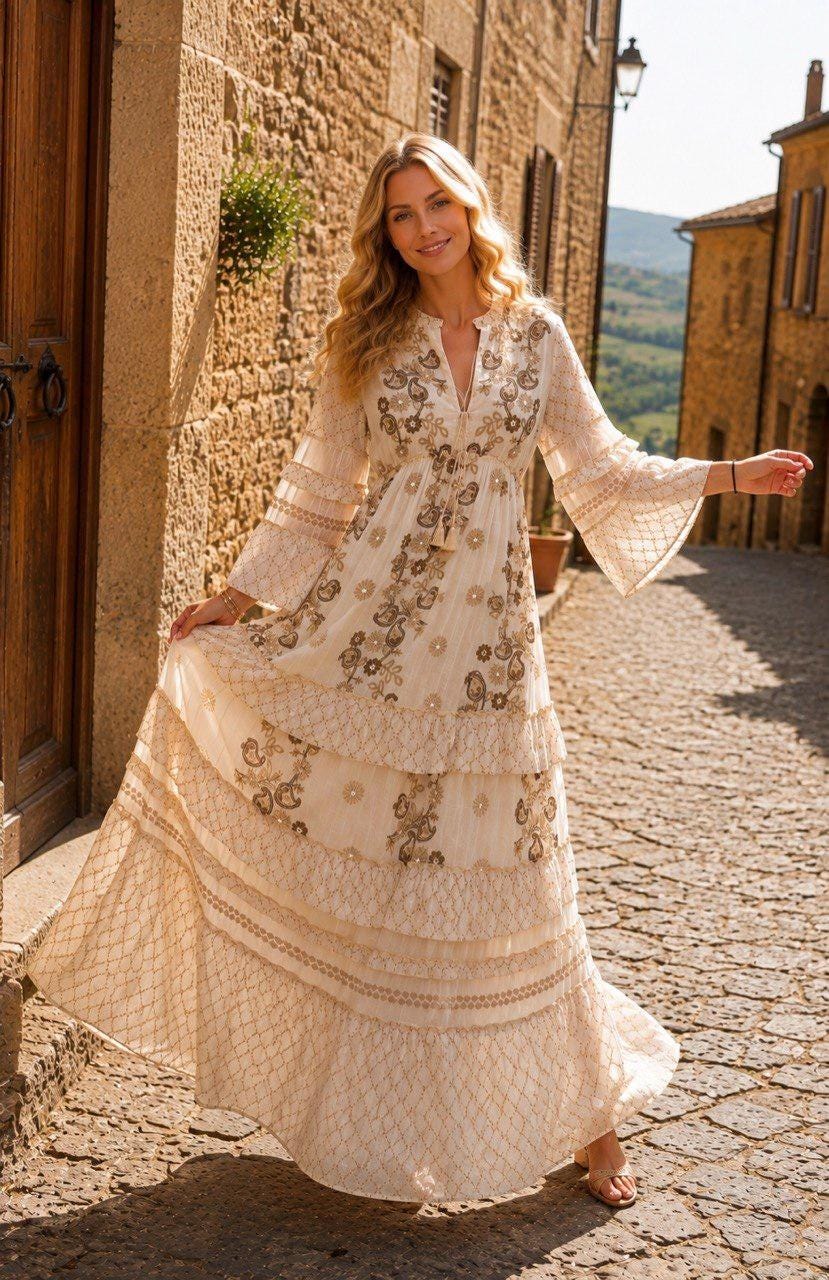 Boho Autumn Maxi Dress, Paisley Print Dress, Long Flowy Dress, Bell Sleeve Dress, Romantic Fall Dress, Vintage Bohemian Dress, Boho Dress.