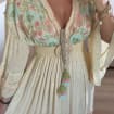 Boho Maxi Dress, Floral Embroidered Beach Dress, Cream Flowy Long Dress, V Neck Summer Dress, Romantic Bohemian Dress, Boho Dress Maxi.