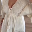 Boho White Maxi Dress, Romantic Eyelet Lace Dress, Cottagecore Summer Dress, V Neck Ruffle Dress, Beach Wedding Dress, Boho Maxi Dress.