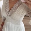 Beige Boho Maxi Dress, Lace Trim Summer Dress, Bohemian Beach Dress, Romantic Long Dress, Beige Vacation Dress, Resort Wear Dress.