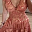 Terracotta Boho Mini Dress for Women, Flowy Summer Dress, Beach Vacation Dress, Bohemian Ruffle Dress, Resort Wear, Smocked Mini Dress.