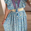 Blue Boho Maxi Dress for Women, Floral Summer Dress, Bohemian Beach Dress, Flowy Vacation Dress, Resort Wear, Cottagecore Maxi Dress.